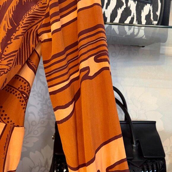 Johanna Ortiz Ancient Societies Palm-Print Long-Sleeve Midi Wrap Dress - size 8 - Picture 11 of 13
